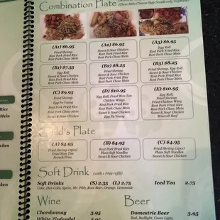 the menu of the restaurant