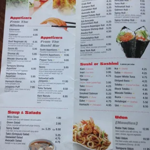 menu, sushi and sashimi