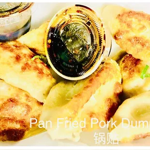 pan fried pork dumplings with dipping sauce