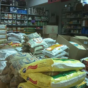 Large variety of Basmati rice, Sona Masoori rice, and Whole wheat flours.