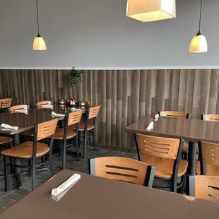 tables and chairs in a restaurant