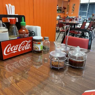 Table with condiments.