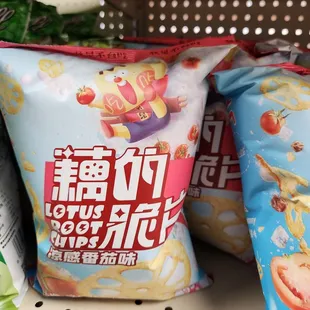 a variety of snacks on a shelf