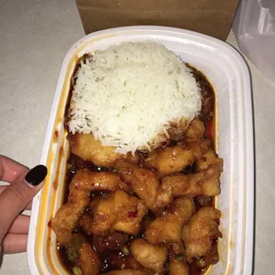 This is the same chicken used for sweet and sour chicken...if you go to any other Chinese place in the world you know this ISNT right.