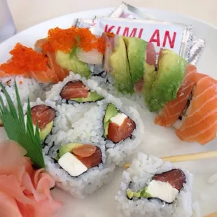 Two types of sushi- 6 pieces each but I ate one :D