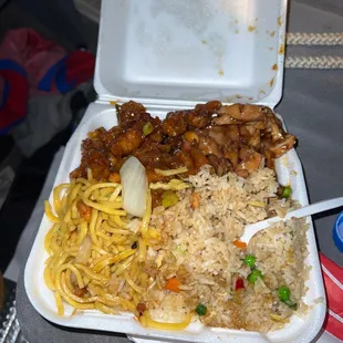 a take out container of food