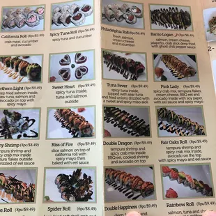 menu, sushi and sashimi