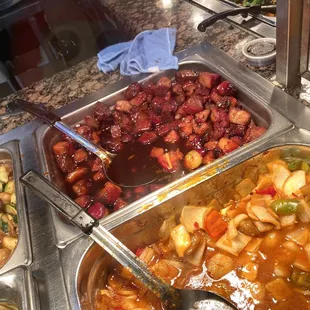 a variety of dishes of food