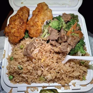 Fried Rice, Fried Chicken &amp; Beef Broccoli.