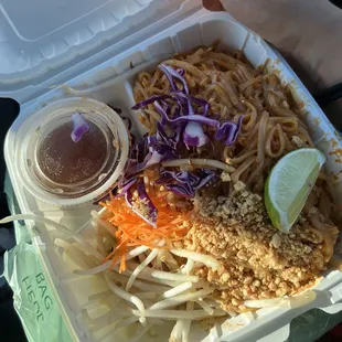 Half of this is peanuts and bean sprouts, with some mystery sauce. Pad Thai doesn&apos;t come with sauce. Rip off.