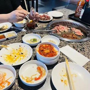 An attempt at Korean bbq and side dishes