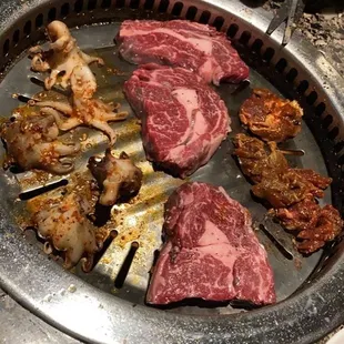 Steak, octopus