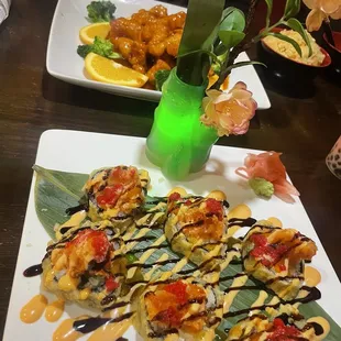 21. Volcanos Special Roll 10. Orange Chicken