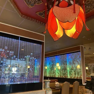 a fish tank in a restaurant