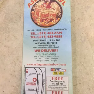 Asian bowl menu !