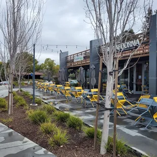 tables and chairs outside a restaurant
