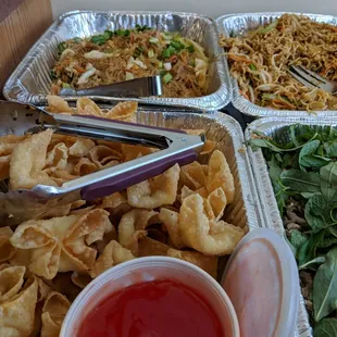a variety of food items on a table