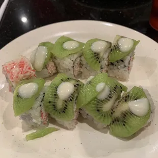 Kewi and crab sushi. This is the best!!!!!!! They made me my own roll