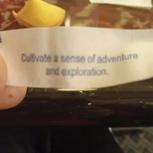 I will cultivate a sense of adventure and exploration apparently. The fortune cookie was good.