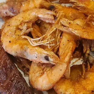 Salt &amp; Pepper shrimp...with 1 lonely rib that I put on my plate initially... Yummy