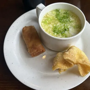 Egg drop soup crab Rangoon and egg roll