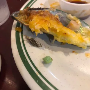 Inside the clams and ate, chewed in my month.