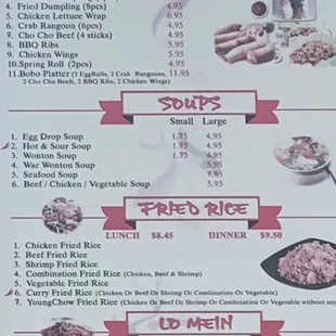 App and noodle/rice options on menu