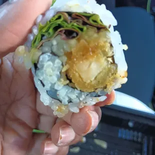 Is the bottom of the chicken Temple roll I love the green lettuce.