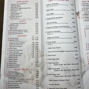 the menu of the restaurant