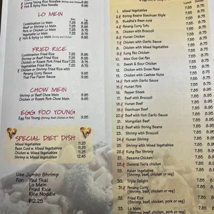 the menu of the restaurant