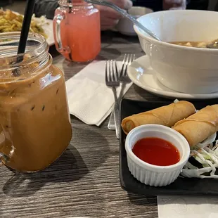 Thai Iced Tea, Strawberry Lemonade, Egg Rolls, Hot &amp; Sour Soup