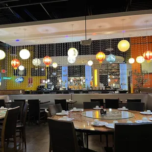 tables and chairs in a restaurant