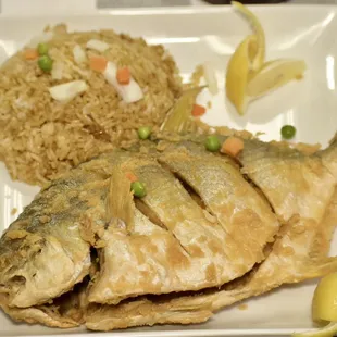 Fried golden pomfret (whole fish )