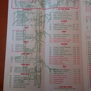 Menu - dinner menu left