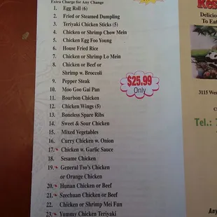 Menu - happy family specials