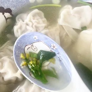 Love the pig wonton soup spoon &amp; bowl!   Delicious &amp; fresh soup.  Fragrant moments.