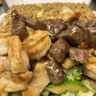 hibachi dinner  chicken shrimp and steak