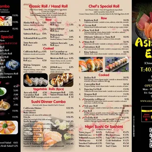 Sushi menu