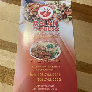 the menu for the restaurant