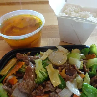 Won Ton soup and Beef Chop Suey with rice, at the "Asian Express". April 17 2018