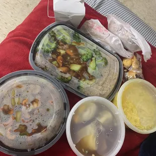 Cashews and Shrimp.  Beef Broccoli Dinner Item Pint Wonton and Egg drop Spring Rolls