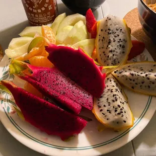 We got the red and yellow dragon fruit for our New Years&apos; plate!