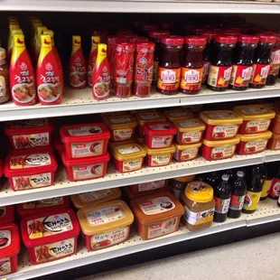 a variety of sauces and condiments