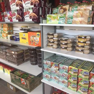 shelves full of food items