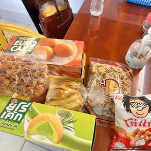 a variety of snacks on a table