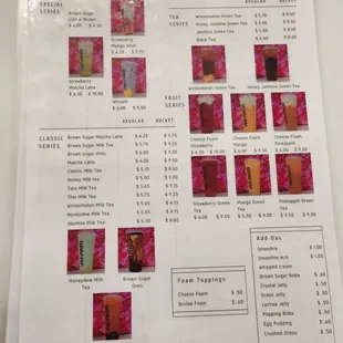 a menu for the restaurant