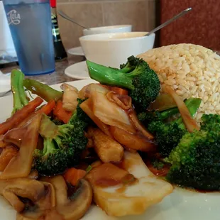 Healthy dose of mixed veggies and brown rice.