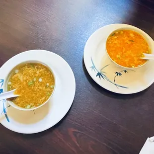 Hot and sour soup; egg drop soup