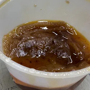 Peanut sauce. Container was even looking like it was smashed or stored improperly. Bottom was crushed.