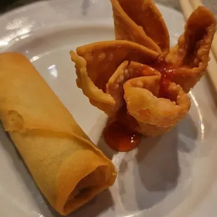Spring rolls and crab rangoon